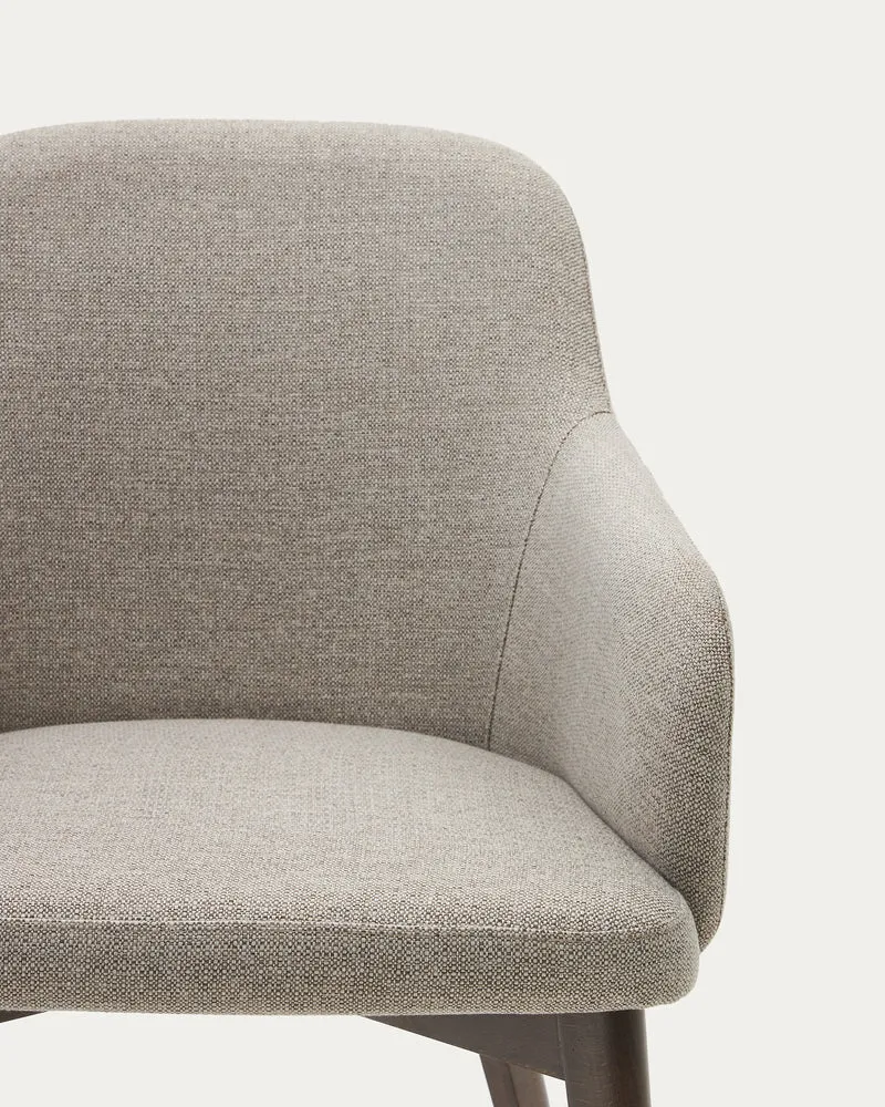 Nelida chair in brown chenille and solid beech wood in a walnut finish
