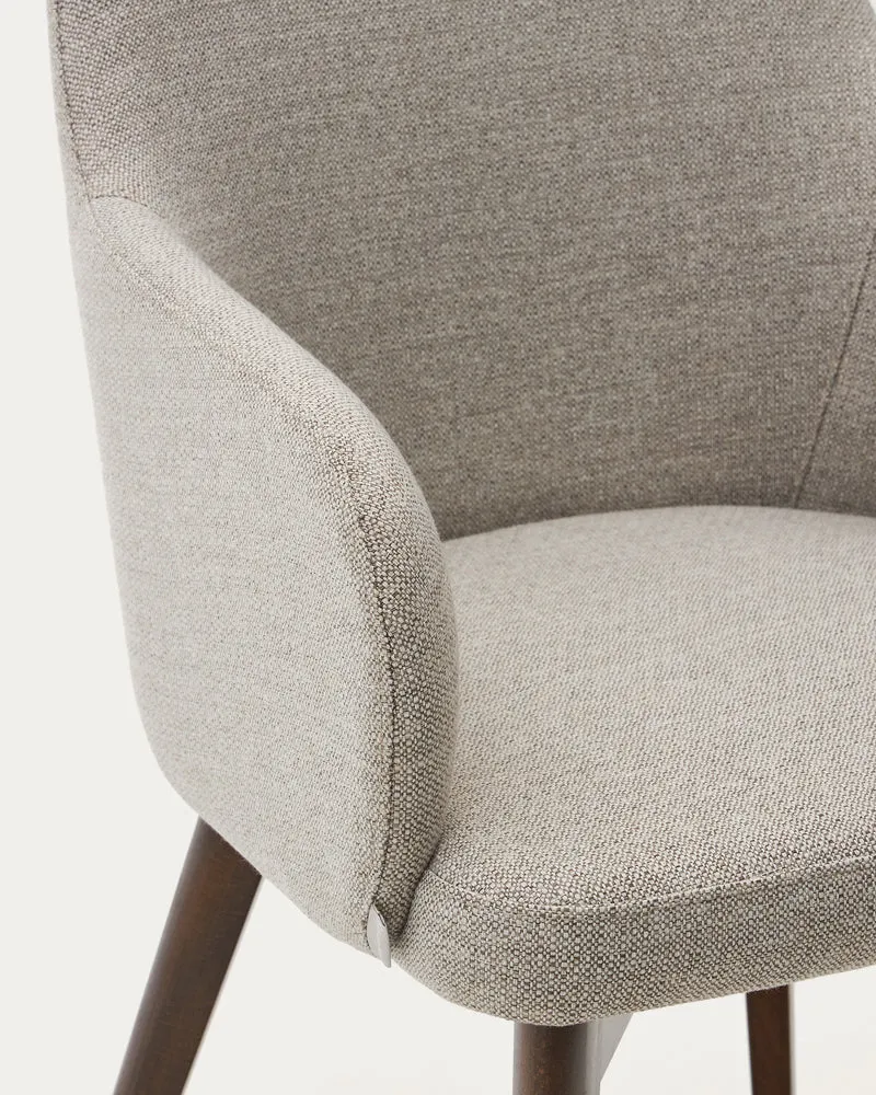 Nelida chair in brown chenille and solid beech wood in a walnut finish