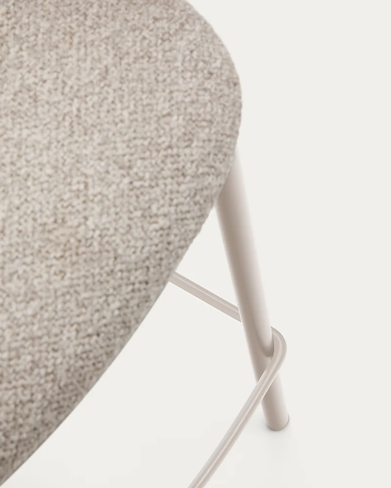Maina stool in thick beige chenille and steel legs in a beige finish, FSC Mix Credit, 65 cm