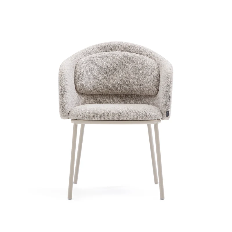 Idaira chair in thick beige chenille and steel legs in a beige finish, FSC Mix Credit