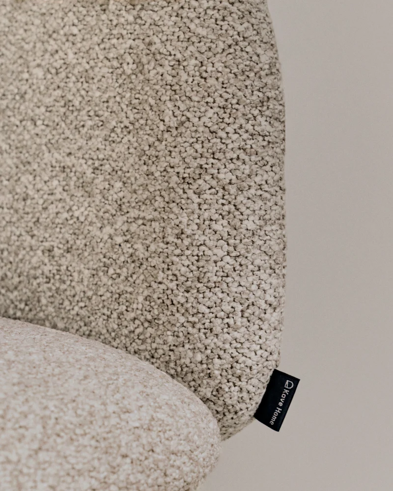 Idaira chair in thick beige chenille and steel legs in a beige finish, FSC Mix Credit