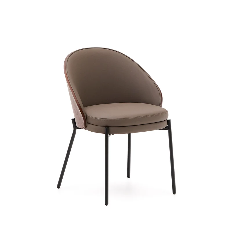 Eamy chair in brown faux leather & walnut