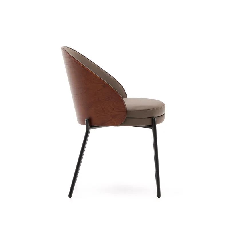 Eamy chair in brown faux leather & walnut