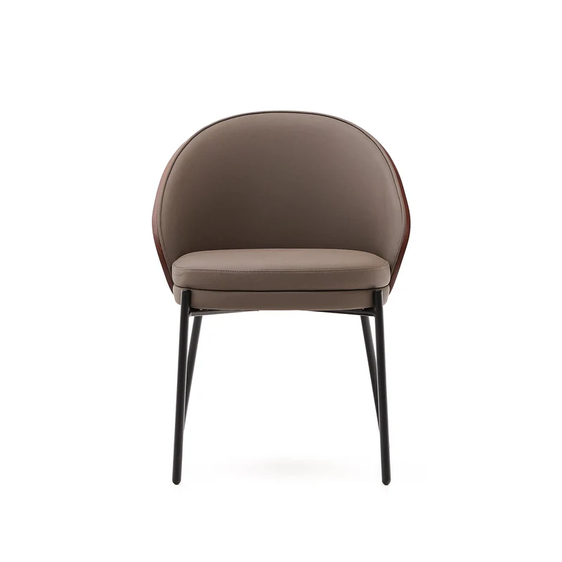 Eamy chair in brown faux leather & walnut