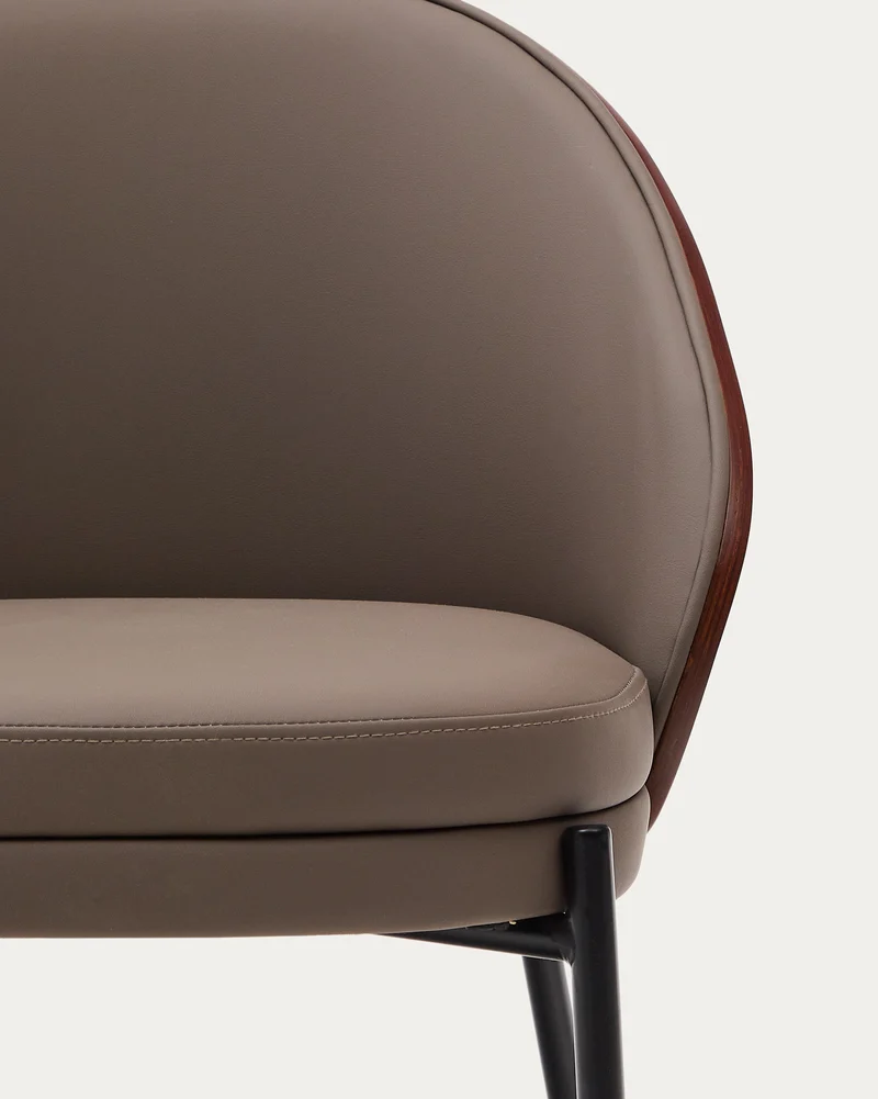 Eamy chair in brown faux leather & walnut