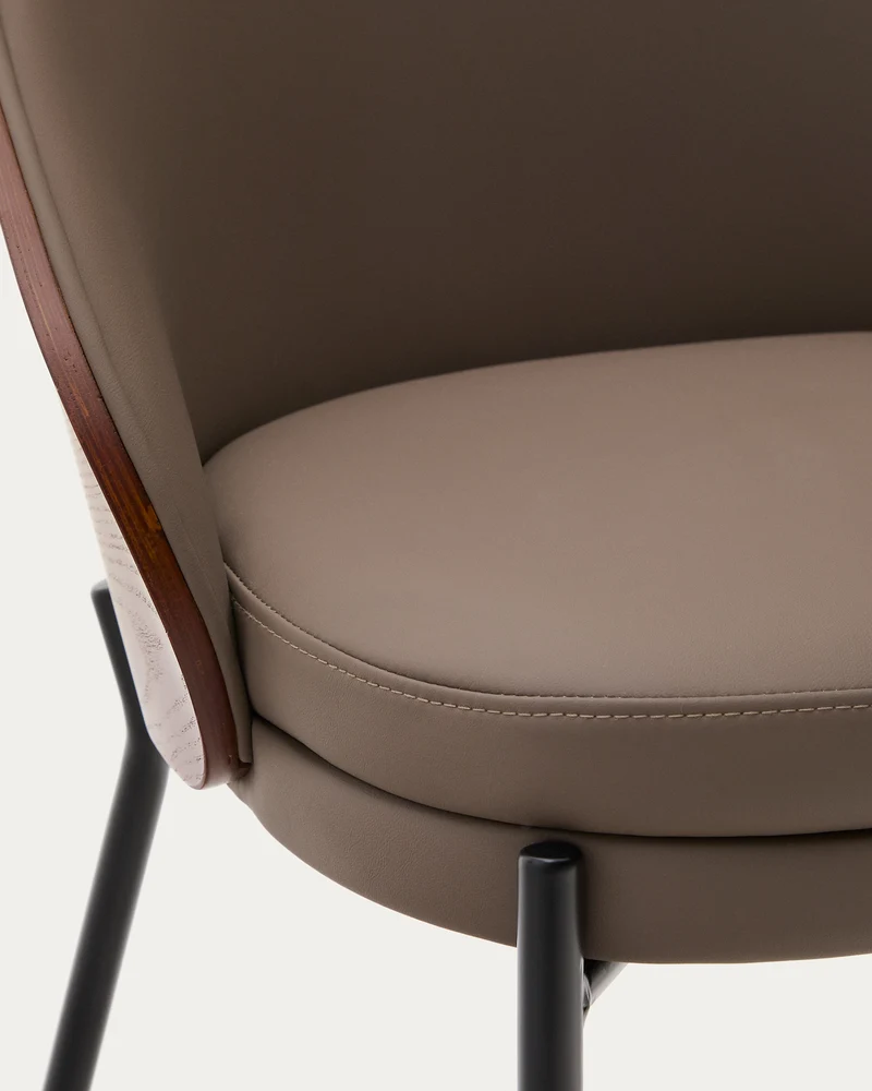 Eamy chair in brown faux leather & walnut