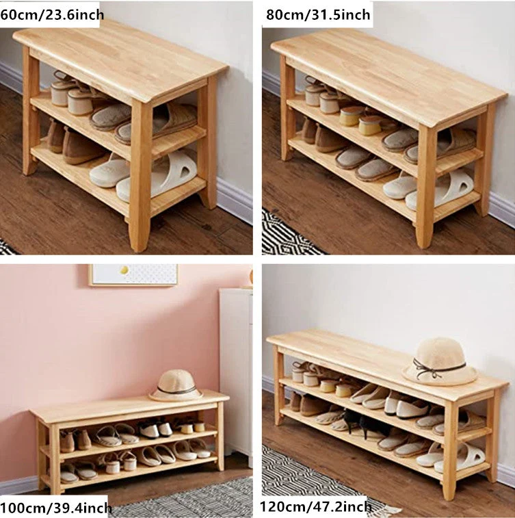 Banc à chaussures en bois massif (4 tailles et 2 couleurs disponibles)