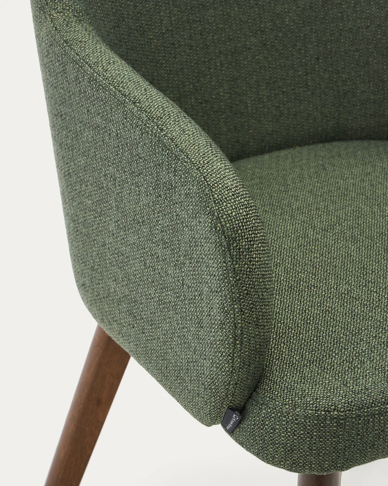 Nelida chair in green chenille and solid beech wood in a walnut finish