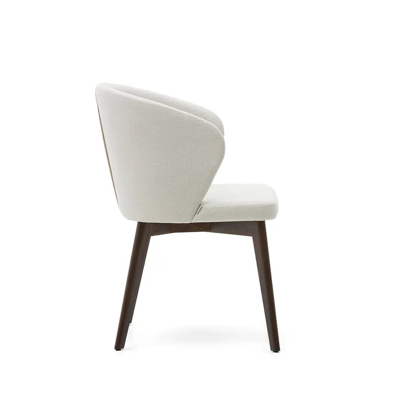 Darice chair in beige chenille and solid beech wood in a walnut finish