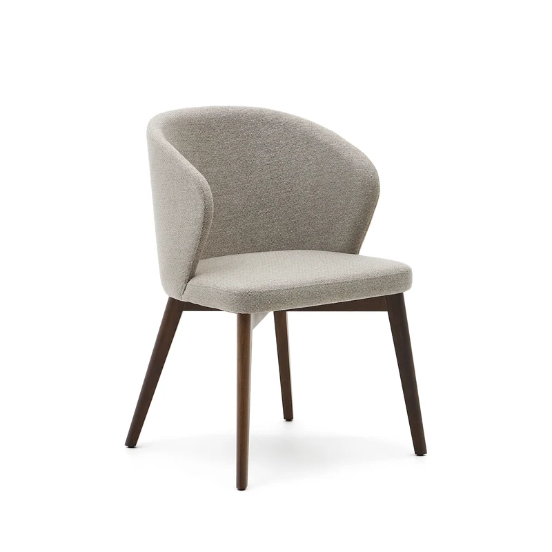 Darice chair in brown chenille and solid beech wood in a walnut finish