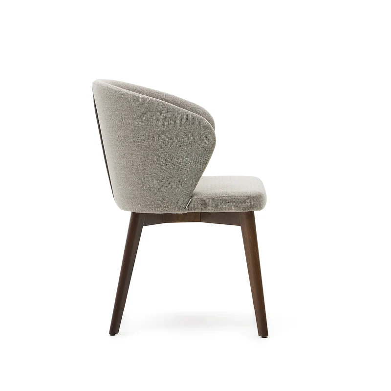 Darice chair in brown chenille and solid beech wood in a walnut finish