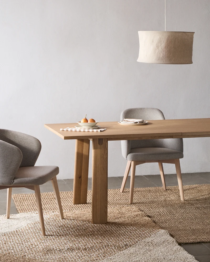Darice chair in brown chenille and solid beech wood in a walnut finish