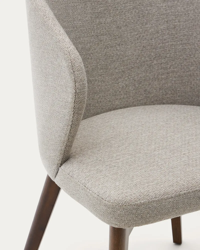 Darice chair in brown chenille and solid beech wood in a walnut finish