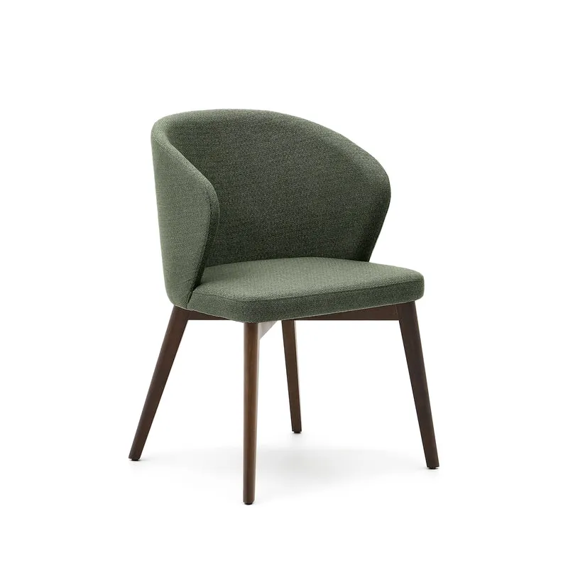 Darice chair in green chenille and solid beech wood in a walnut finish