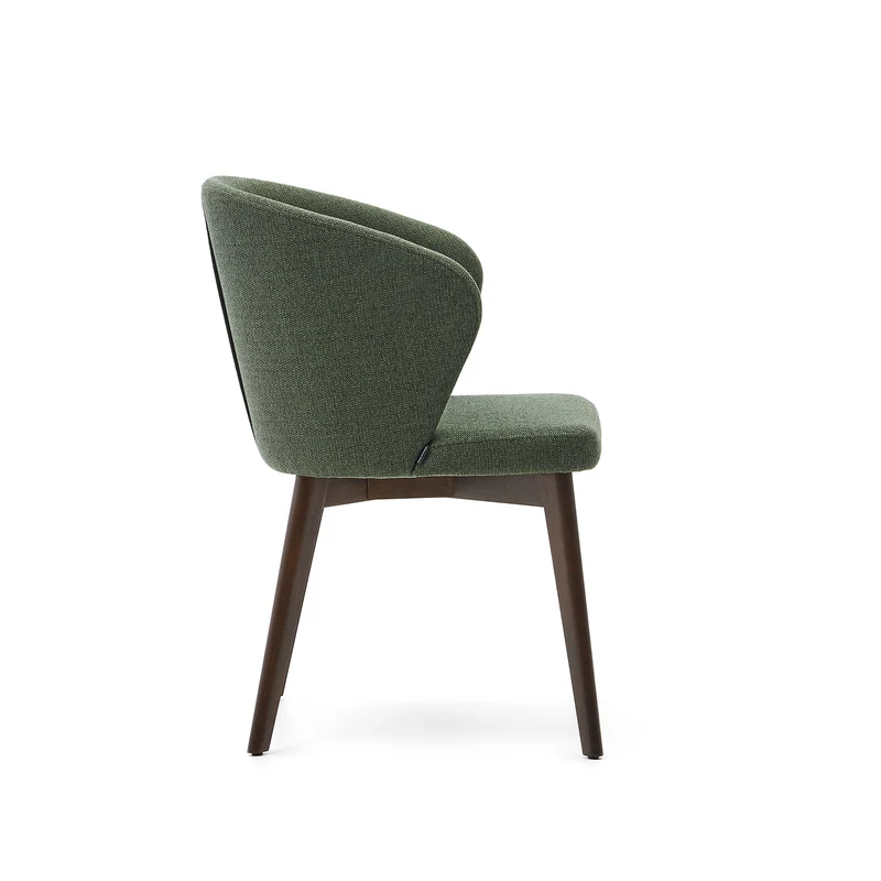Darice chair in green chenille and solid beech wood in a walnut finish