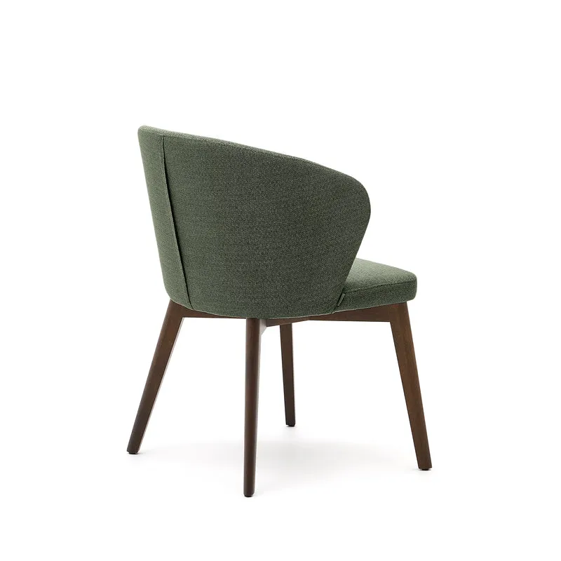 Darice chair in green chenille and solid beech wood in a walnut finish
