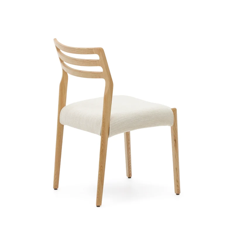 Cudia chair removable cover in beige chenille solid oak wood natural finish FSC Mix Credit