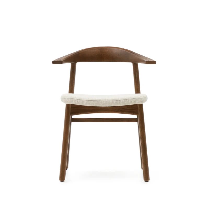 Timons chair removable cover in beige chenille solid oak wood walnut finish FSC Mix Credit