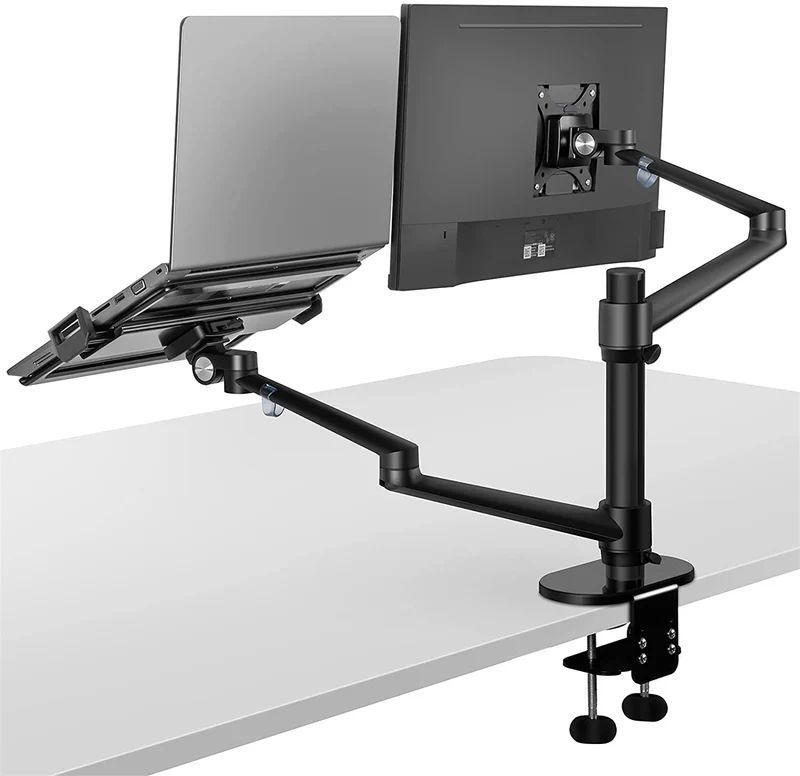 Moniteur à double bras réglable 2 en 1 et support pour ordinateur portable