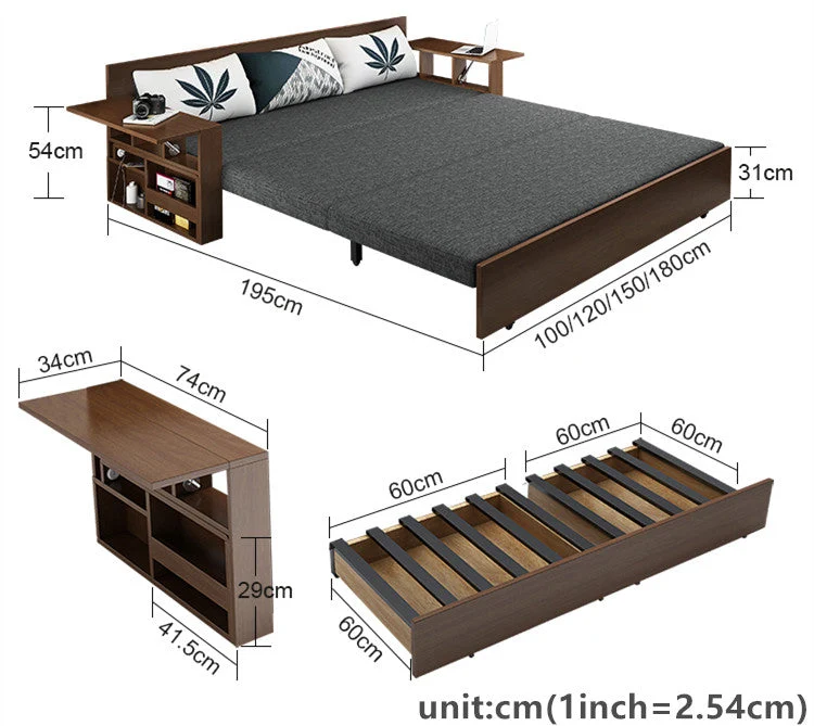 Canapé-lit multifonction peu encombrant avec bureau pliable