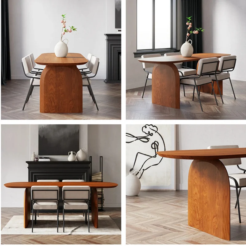 Table de salle à manger avec dessus et socles en bois massif