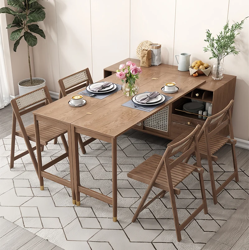 Nouvelle table à manger multifonction pliante et extensible avec armoire latérale