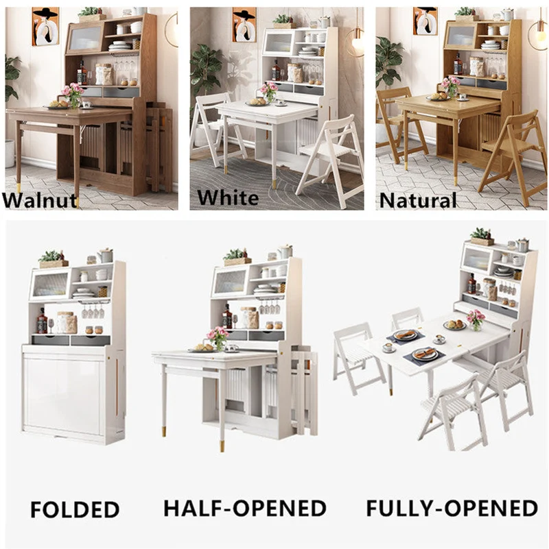 Table d'appoint pliable et extensible peu encombrante avec huche