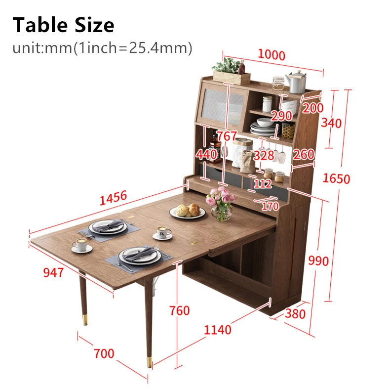 Table d'appoint pliable et extensible peu encombrante avec huche