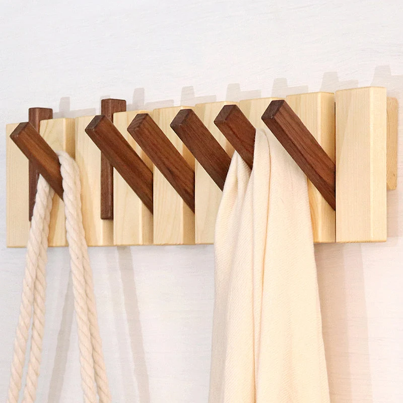 Porte-manteau mural en bois avec crochets rabattables