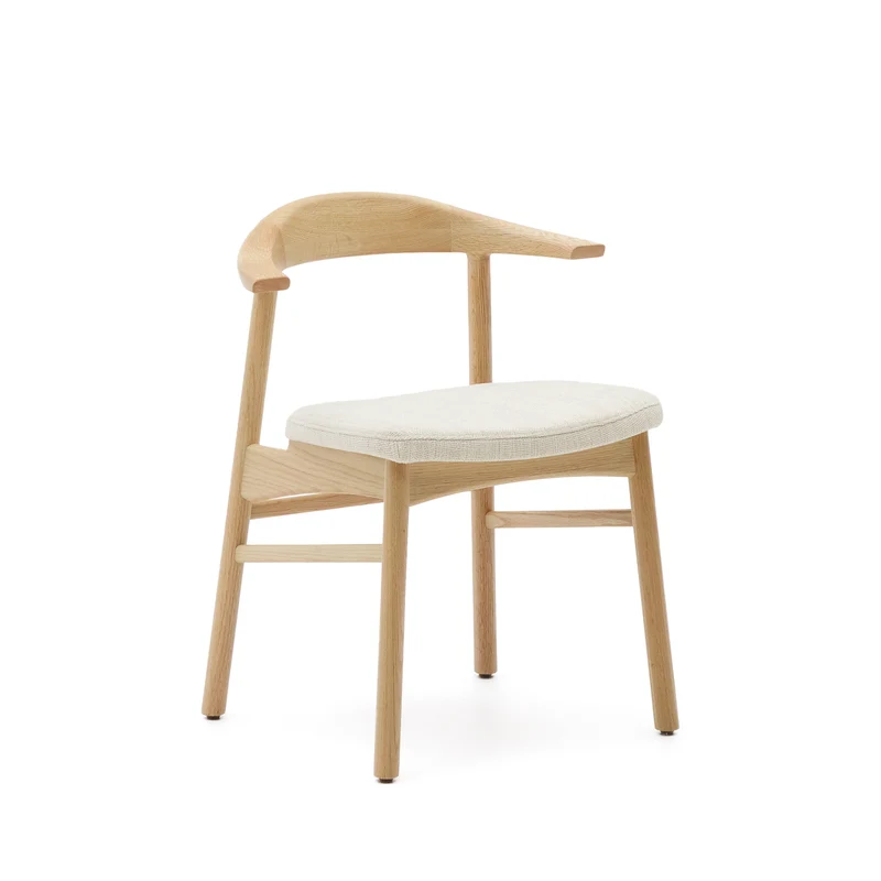 Timons chair removable cover in beige chenille solid oak wood natural finish FSC Mix Credit