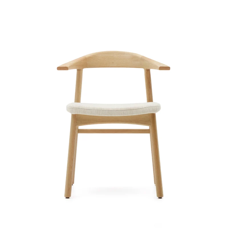 Timons chair removable cover in beige chenille solid oak wood natural finish FSC Mix Credit