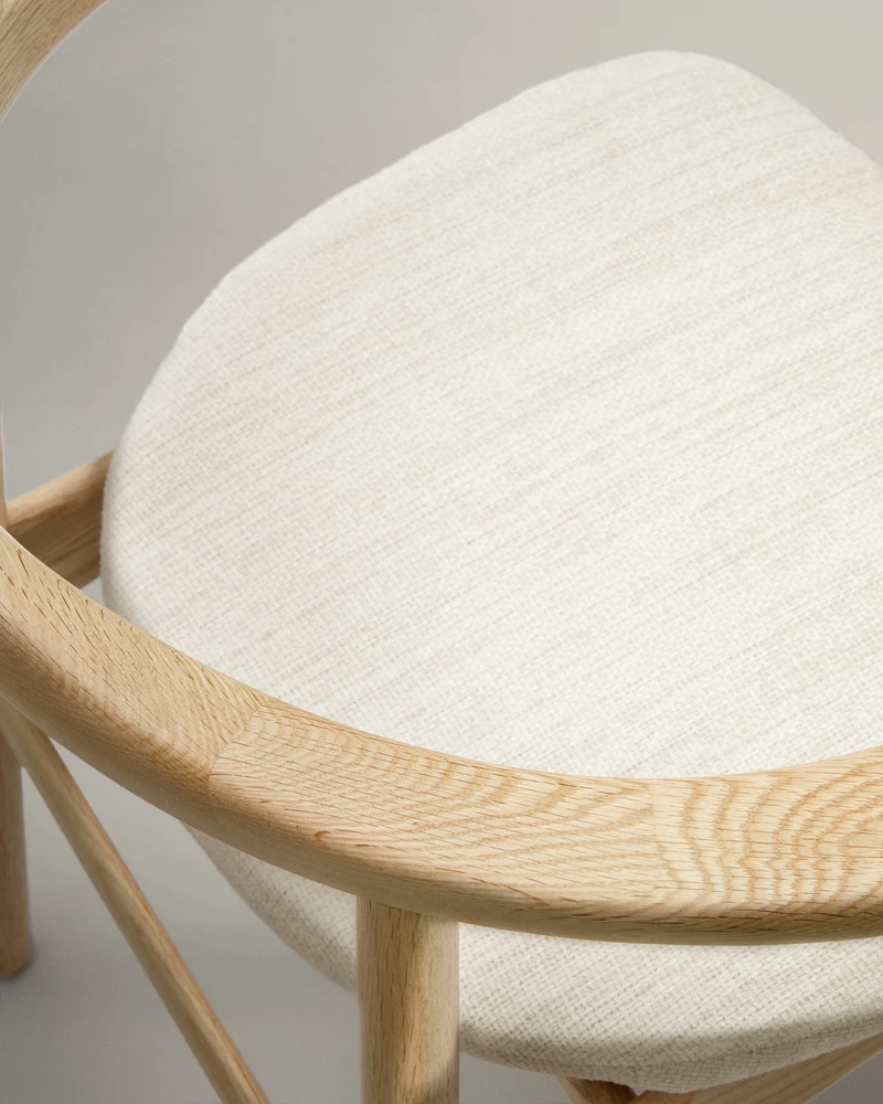 Timons chair removable cover in beige chenille solid oak wood natural finish FSC Mix Credit
