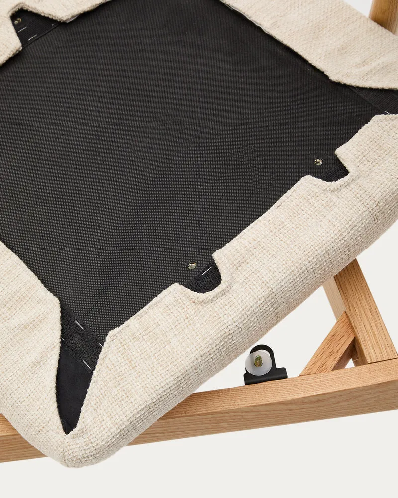 Timons chair removable cover in beige chenille solid oak wood natural finish FSC Mix Credit
