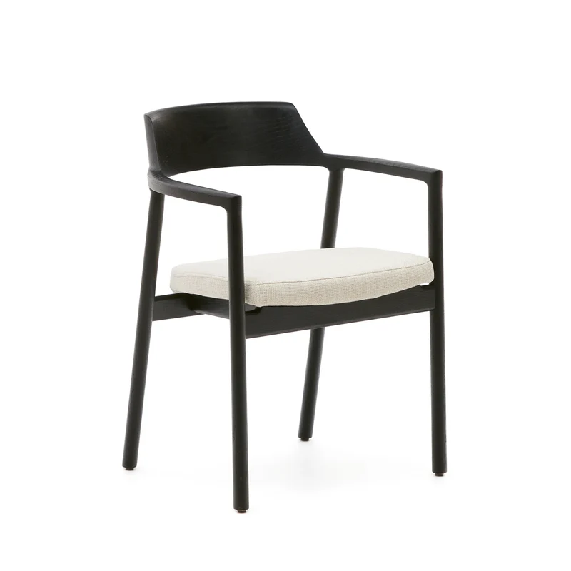 Alocs chair removable cover in beige chenille solid oak wood black finish FSC Mix Credit