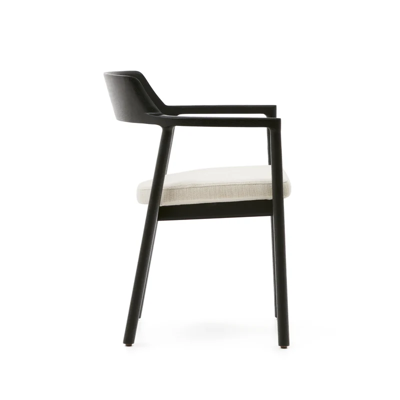 Alocs chair removable cover in beige chenille solid oak wood black finish FSC Mix Credit