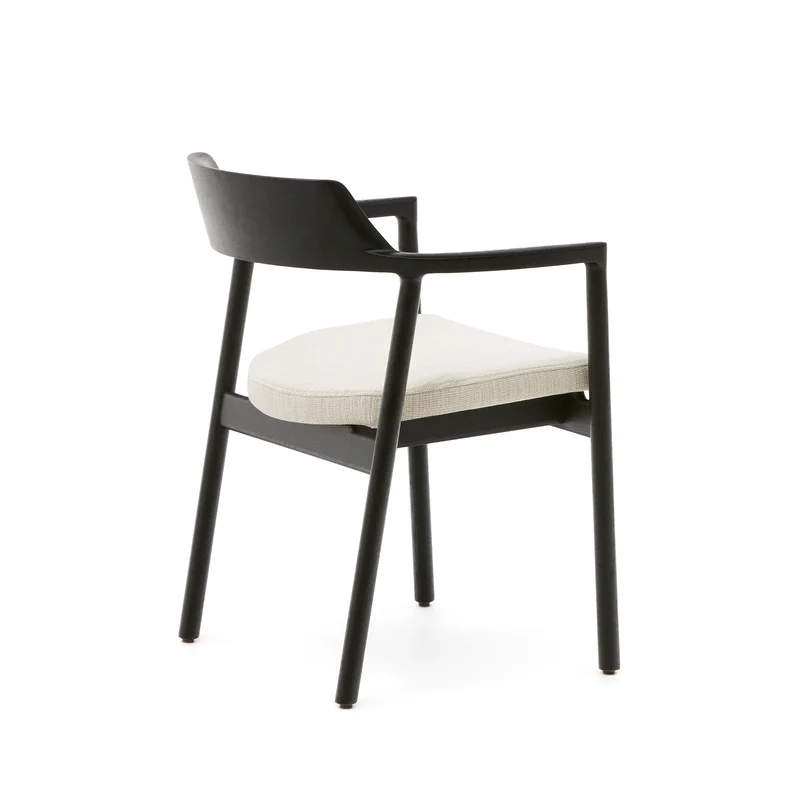 Alocs chair removable cover in beige chenille solid oak wood black finish FSC Mix Credit