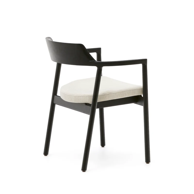 Alocs chair removable cover in beige chenille solid oak wood black finish FSC Mix Credit