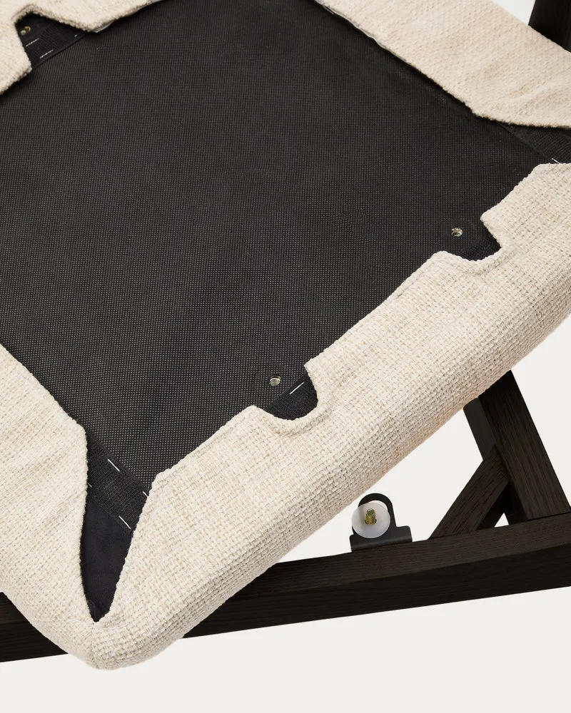 Alocs chair removable cover in beige chenille solid oak wood black finish FSC Mix Credit