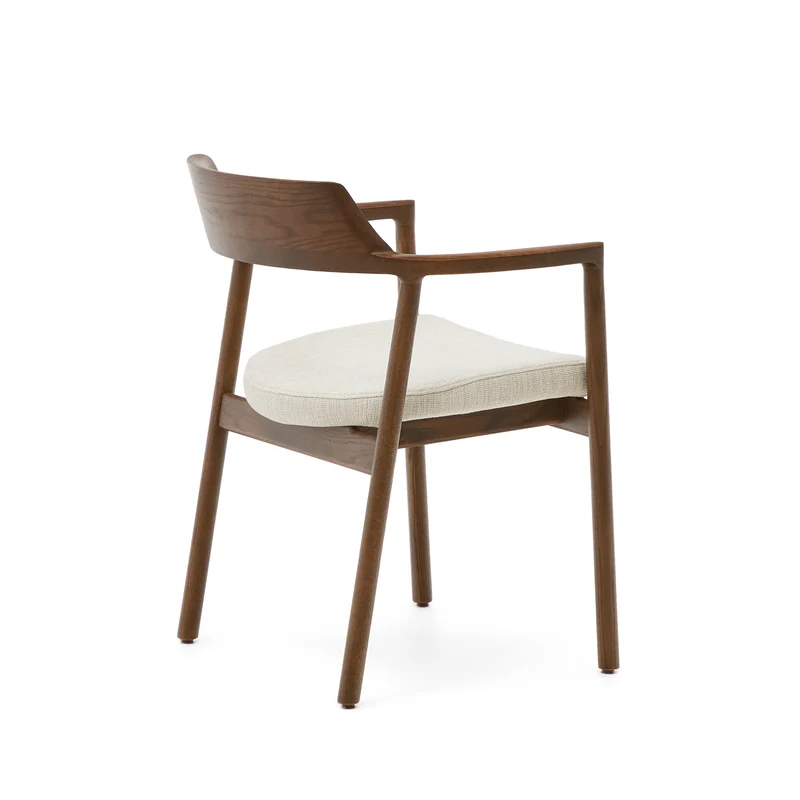 Alocs chair removable cover in beige chenille solid oak wood walnut finish FSC Mix Credit