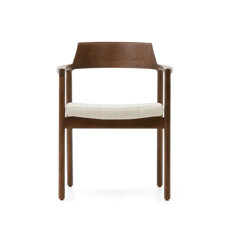 Alocs chair removable cover in beige chenille solid oak wood walnut finish FSC Mix Credit