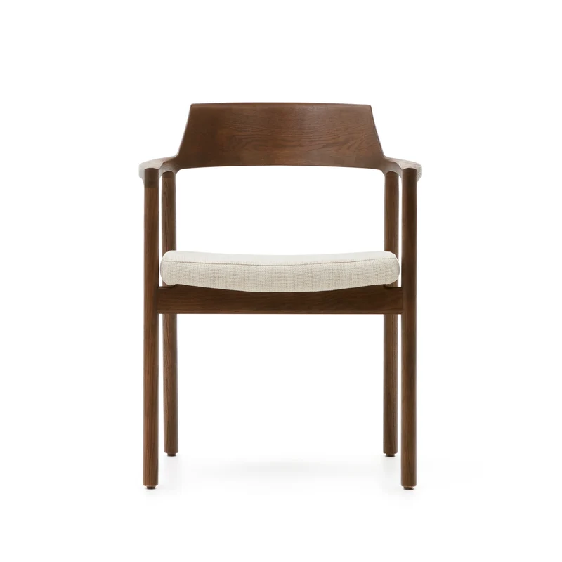 Alocs chair removable cover in beige chenille solid oak wood walnut finish FSC Mix Credit