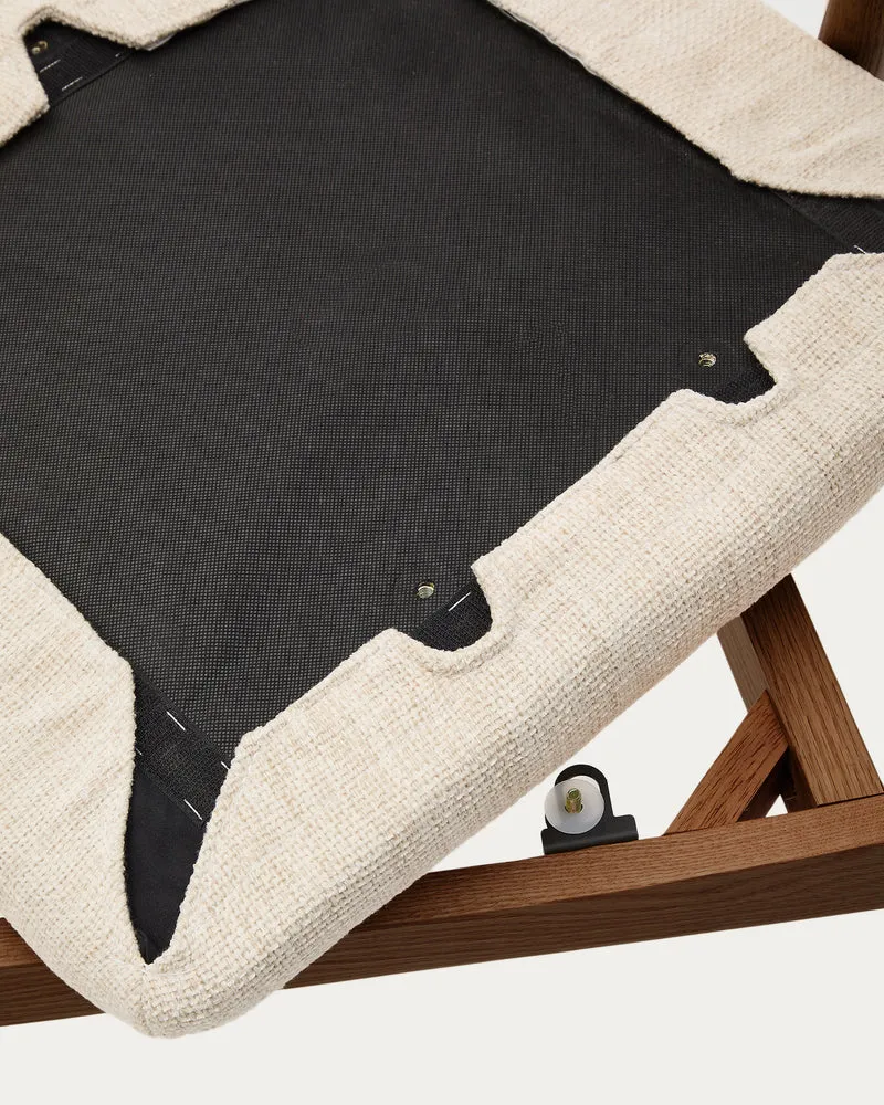 Alocs chair removable cover in beige chenille solid oak wood walnut finish FSC Mix Credit