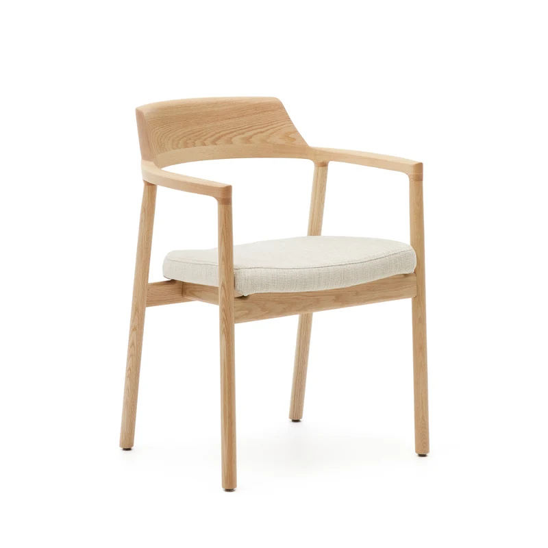 Alocs chair removable cover in beige chenille solid oak wood natural finish FSC Mix Credit
