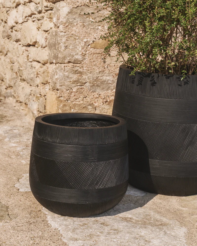 Tival set of 2 black cement-effect planters Ø 50cm/Ø 34cm