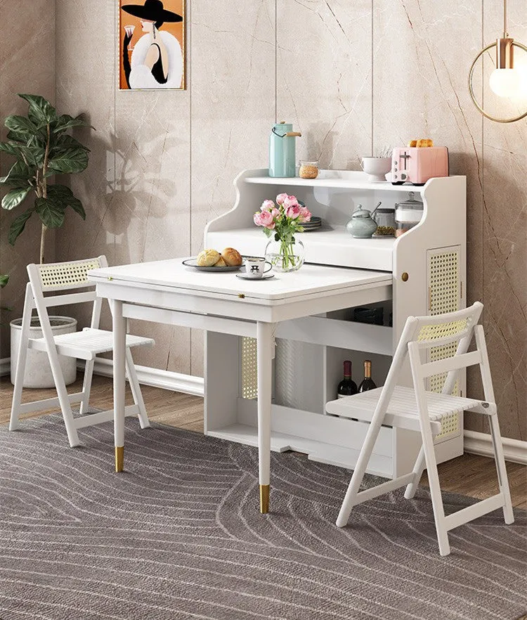 Table à manger multifonctionnelle pliante en bois massif avec armoire et chaises pliantes