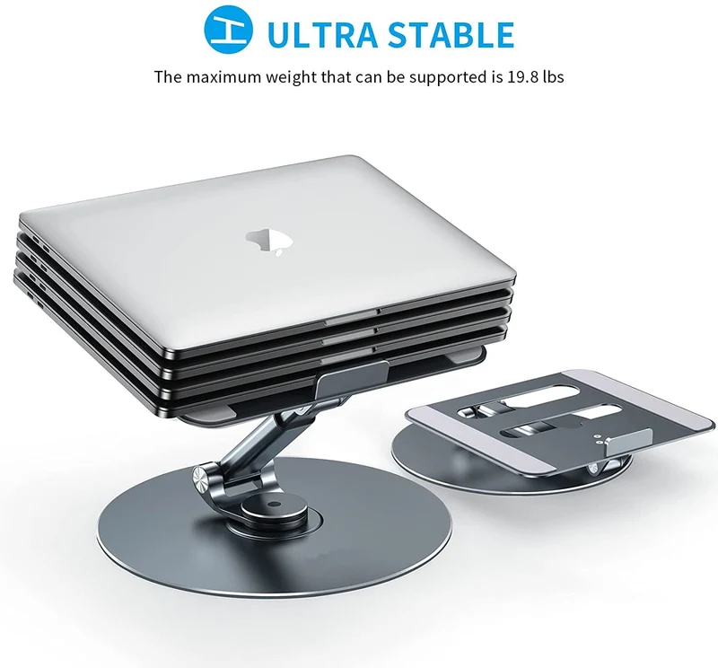 Dernière colonne montante pour ordinateur portable en aluminium réglable en hauteur avec base rotative à 360°