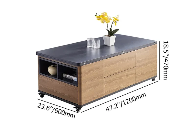Table Basse Multifonctionnelle Pliante À Plateau Élévateur 3-en-1 Avec Roues Universelles