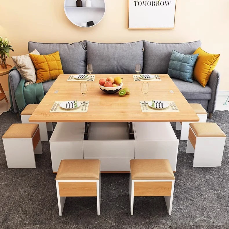 Table Basse Multifonctionnelle Pliante À Plateau Élévateur 3-en-1 Avec Roues Universelles