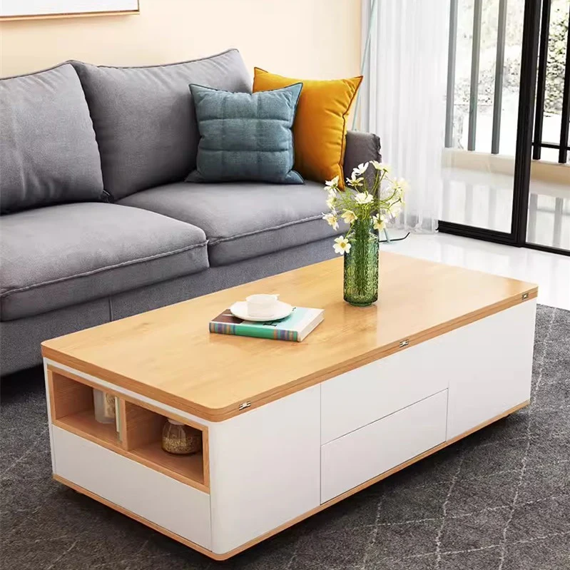 Table Basse Multifonctionnelle Pliante À Plateau Élévateur 3-en-1 Avec Roues Universelles
