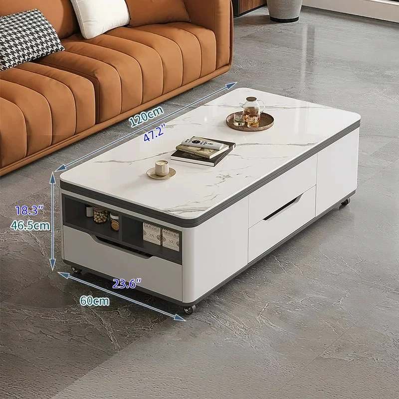 Table Basse Multifonctionnelle Pliante À Plateau Élévateur 3-en-1 Avec Roues Universelles